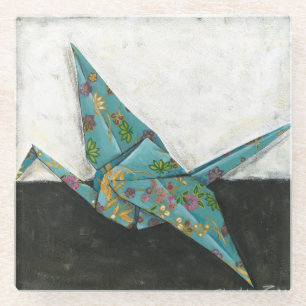 Origami Crane met Floral Design Glazen Onderzetter