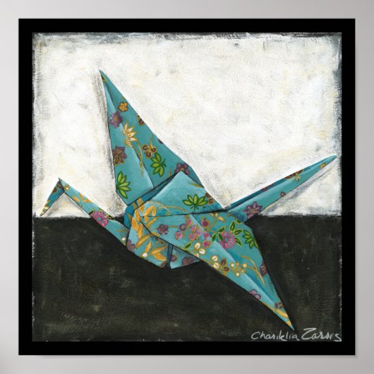 Origami Crane met Floral Design Poster (Voorkant)