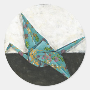 Origami Crane met Floral Design Ronde Sticker