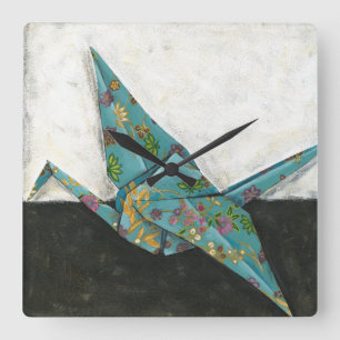 Origami Crane met Floral Design Vierkante Klok