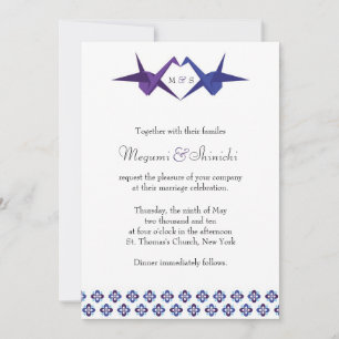 Origami Cranes Wedding (blauw en Paarse) Kaart
