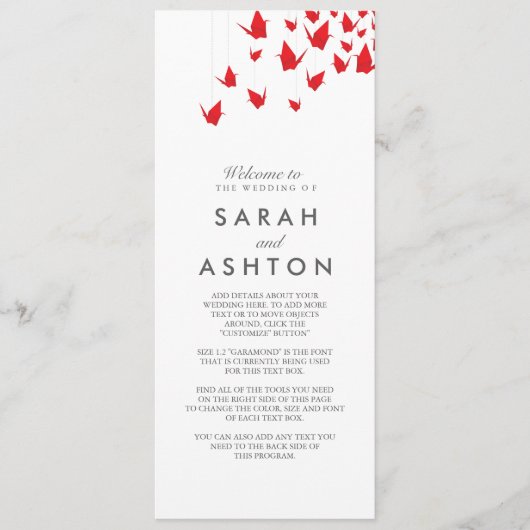 Origami Cranes Wedding Programme Programma (Voorkant)