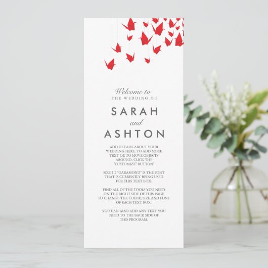 Origami Cranes Wedding Programme Programma (Staand voorkant)