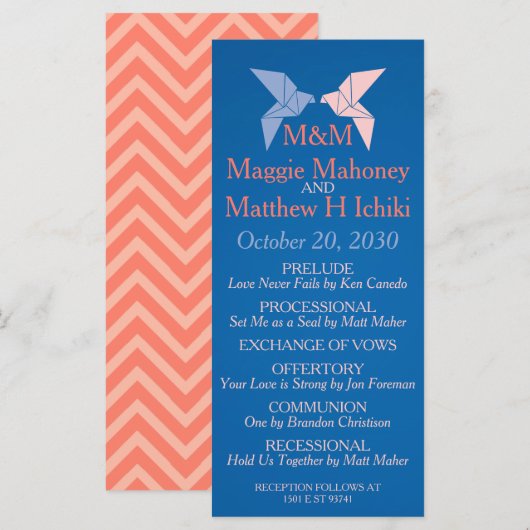 Origami Doves Katholieke Trouwprogramma Programma (Voorkant / Achterkant)