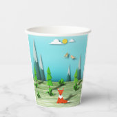 Origami Forest Scene met Fox Mountains en Vogels Papieren Bekers (Voorkant)