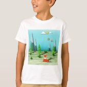 Origami Forest Scene met Fox Mountains en Vogels T-shirt (Voorkant)