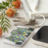 Origami Fortune Teller op Geometrisch papier Sleutelhanger (Voorkant Rechts)