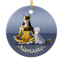 Origami Gold Foil Yoga Meditating Catoman and Cat