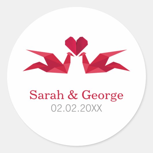 origami grues rouges Mariage faveurs autocollants (Devant)