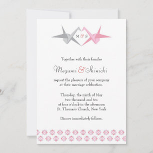 Origami Kranen (Roze & Zilver) Huwelijk Kaart