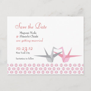 Origami Kranen (Roze Zilver) Huwelijk S Aankondigingskaart