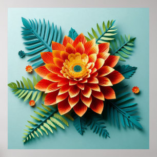🧡 Origami Oranje Bloemig Papier Kunst Modern Mini Poster