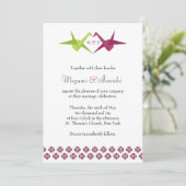 Origami Paper Crane Wedding Kaart (Staand voorkant)