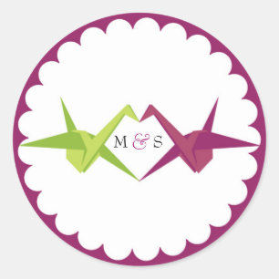 Origami Paper Crane Wedding Ronde Sticker