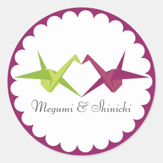 Origami Paper Crane Wedding Ronde Sticker (Voorkant)