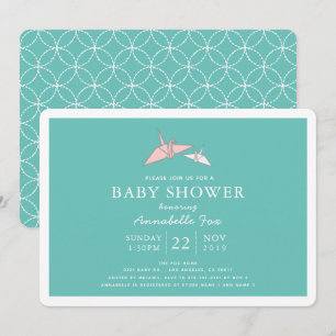 Origami Paper Cranes Blauwgroen Baby shower Uitnod Kaart