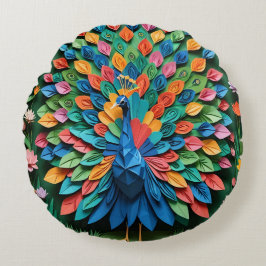 Origami Peacock  Rond Kussen