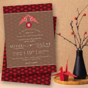 Origami Rode Papieren Kraanvogels Scallop 囍 Aziati Kaart