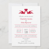 origami rouge grues invitations de mariage (Devant)