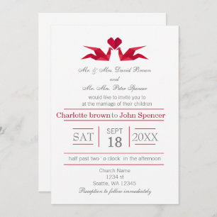 origami rouge grues invitations de mariage
