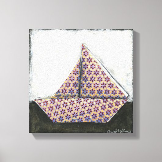 Origami Sailboat on Star Design Paper Canvas Afdruk (Voorkant)