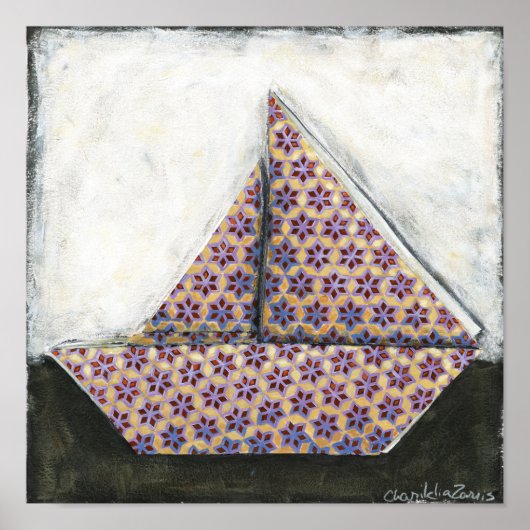 Origami Sailboat on Star Design Paper Poster (Voorkant)