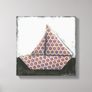 Origami Sailboot op Star Design Paper Canvas Afdruk