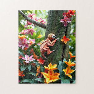 Origami Sloth klimt in een boom in een weelderig o Legpuzzel