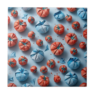 Origami tomaten patroon rood blauw tegeltje