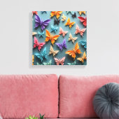 origami-vlinderpatroon canvas afdruk (Insitu (Woonkamer))