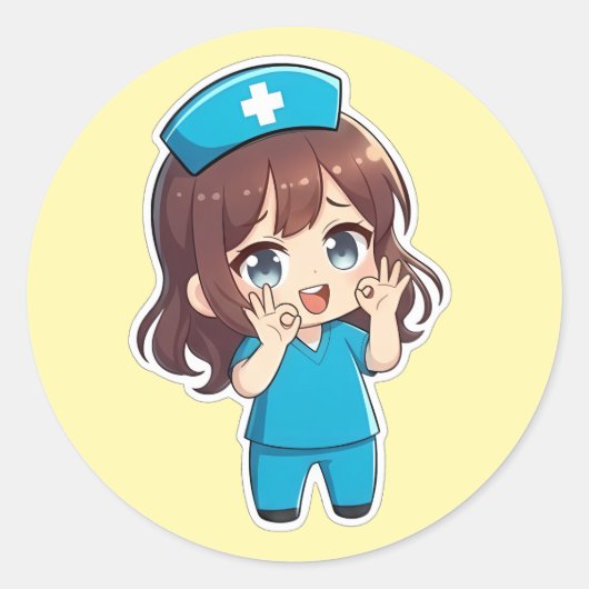 Original Chibi Nurse 3.0 - Ok Ronde Sticker (Voorkant)