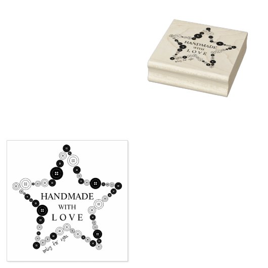 Original Cute Star of Buttons Handmade with Love Rubberstempel (Gestempeld)