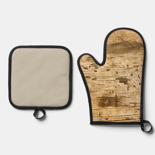 Original Wood Grain .Oven Mitts. Ovenwant & Pannenlap Set (Voorkant)