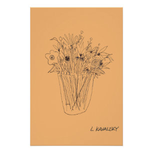 OriginalFlowerV4OutlineModernWallArtOrange Poster Perfect Poster