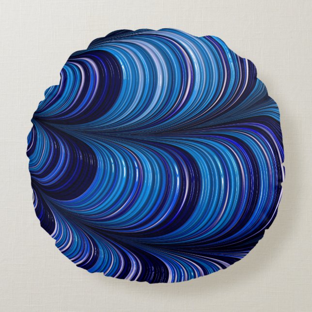 ~Origineel 3D Blue Fractal Pattern Design ~ Rond Kussen (Voorkant)
