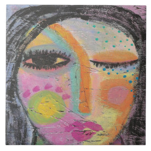 Origineel Abstract Portret van een Vrouw op OSB Bo Tegeltje