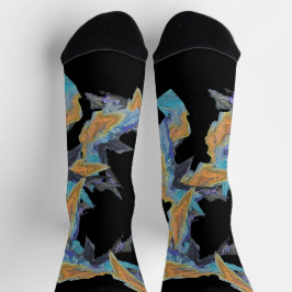 Origineel kunstwerk in tinten blauw en Sinaasappel Sokken