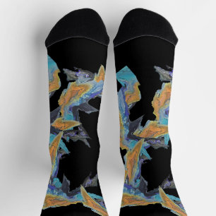 Origineel kunstwerk in tinten blauw en Sinaasappel Sokken