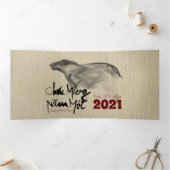 Origineel OX Vietnamees Nieuwjaar 2021 3FC Drieluik Wenskaart (Binnen)