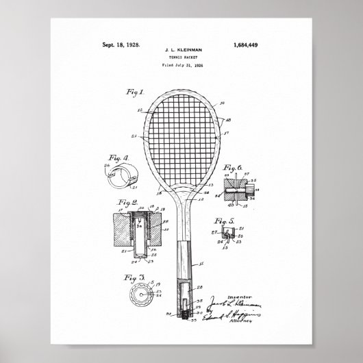 Origineel Poster van het Patent van Tennis Racket  (Voorkant)