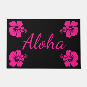 Origineel roze tekstontwerp ALOHA Hibiscus bloem Deurmat