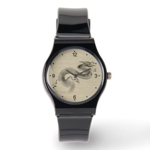 Origineel schilderij Chinese Dragon Jaar Verjaarda Horloge