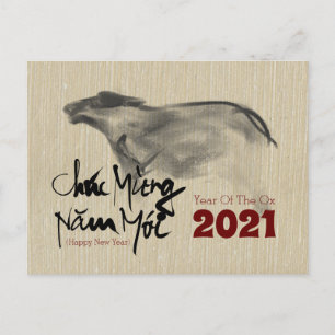 Origineel schilderij OX Vietnamese Nieuwjaar 2021 Aankondigingskaart