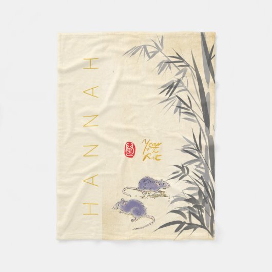 Origineel schilderij van Bamboe Rat Chinees jaar Z Fleece Deken (Voorkant)