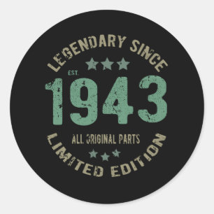 Origineel Sinds 1943 Vintage Legende Verjaardagsca Ronde Sticker