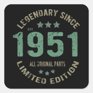 Origineel Sinds 1951 Vintage Legende Verjaardagsca Vierkante Sticker