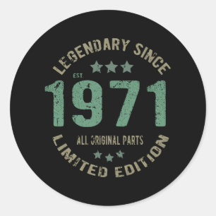 Origineel Sinds 1971 Vintage Legende Verjaardagsca Ronde Sticker