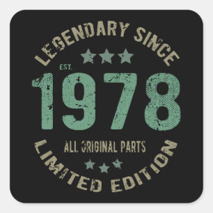 Origineel Sinds 1978 Vintage Legende Verjaardagsca Vierkante Sticker