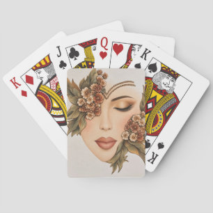 Originele Aardse Bloemige Vrouw Portret Kunstprint Pokerkaarten