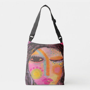 Originele abstracte schildering van een vrouw crossbody tas